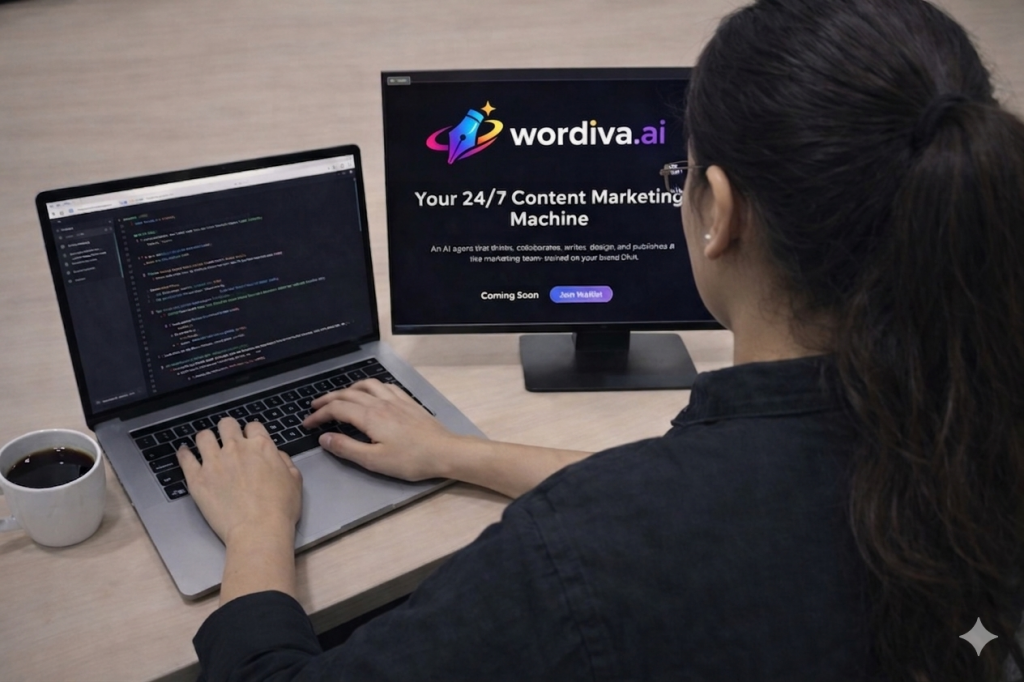 Neha working on summitcode academy project-wordiva.ai